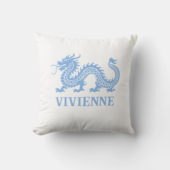Coussin Sky Blue Chinoiserie Dragon Nom personnalisé (Recto)