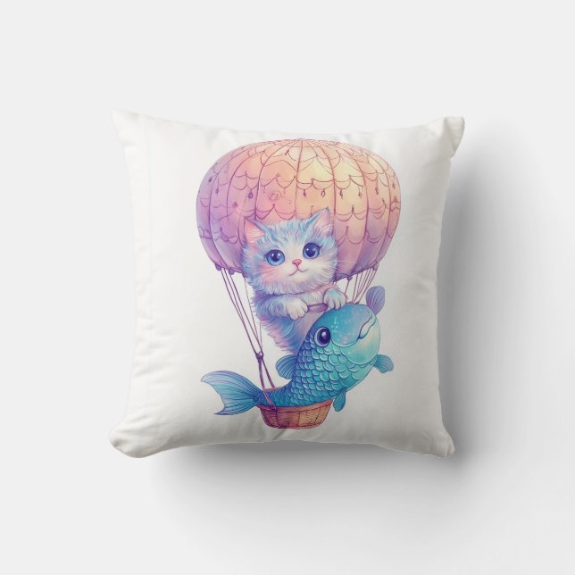 Coussin Sky High Kitty � Aventure de chat fantaisiste mign (Recto)
