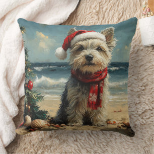 Coussin Skye Terrier Chien Noël Plage Vintage