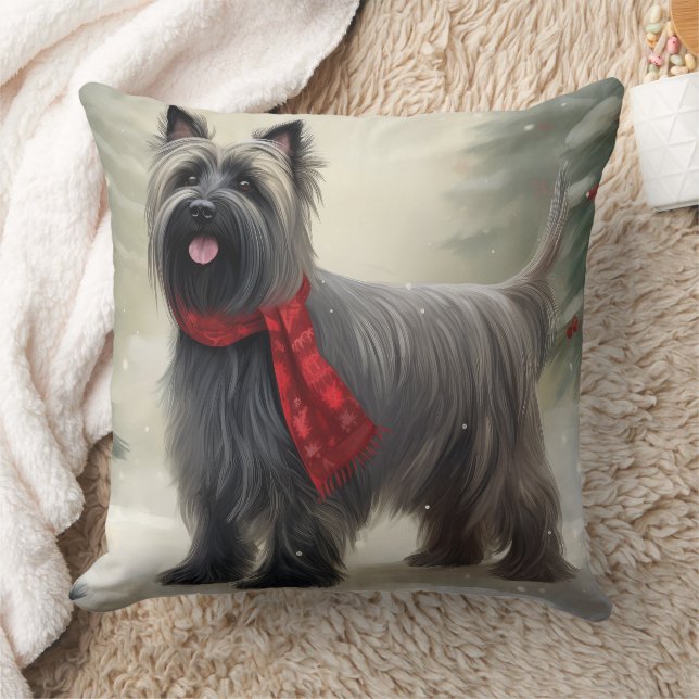 Coussin Skye Terrier Dog à Noël de neige (Couverture)