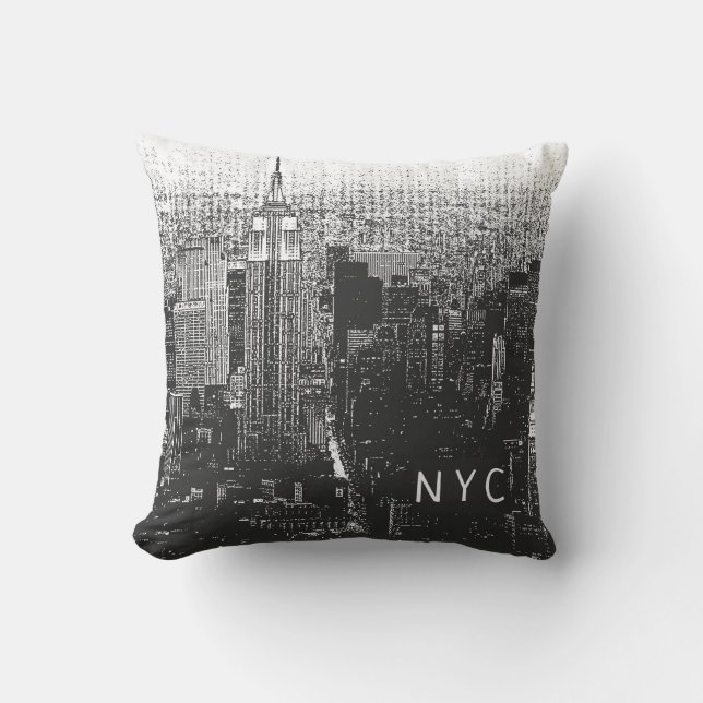 Coussin Skyline de New York | NYC | Noir et blanc (Recto)
