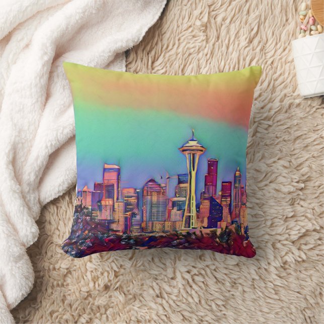 Coussin Skyline Seattle Abstrait (Couverture)
