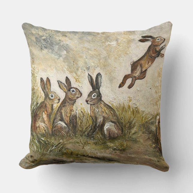 Coussin Skyward Fluff Meadow Hare Whimsical Rabbit Family  (Recto)