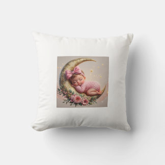 Coussin Sleeping Baby Girl on Golden Moon Cushion | Pink F