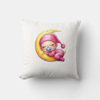Coussin Sleeping Baby on the Moon Cushion | Cute Pink Drea