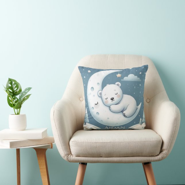 Coussin Sleeping Bear Personalized Baby Name  (Chaise)