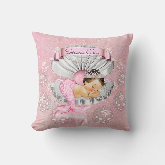 Coussin Sleeping Mermaid Baby Girl Pink Nursery (Recto)