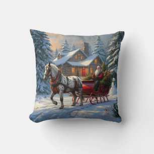 Coussin Sleigh Père Noël à cheval de Noël