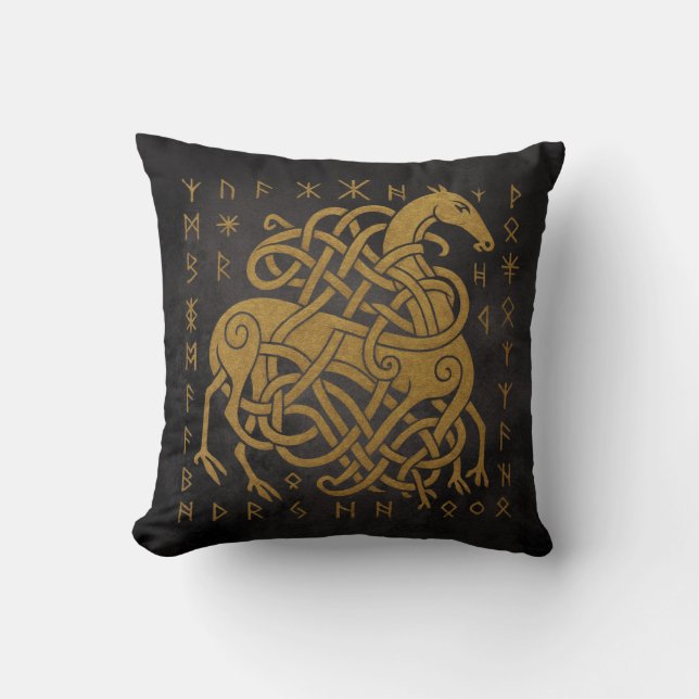 Coussin Sleipnir Norse Rune Circle - Golden Viking Horse D (Recto)