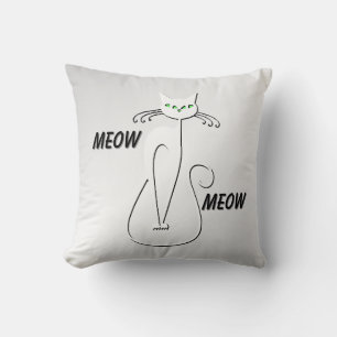 Coussin Slinky Black Cat Meow Meow Green Eyes sur argent