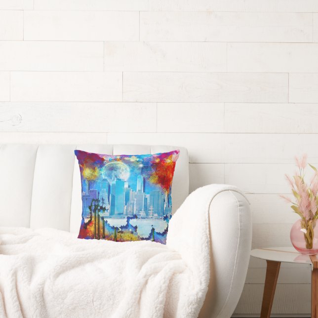 Coussin SlipperyJoe NYC graffiti lune entourée de tourbill (Canapé)