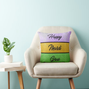 Coussin SlipperyJoe's Happy Mardi Gras violet or vert b