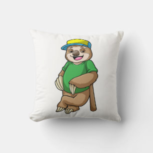 Coussin Sloth au baseball avec batte de baseball