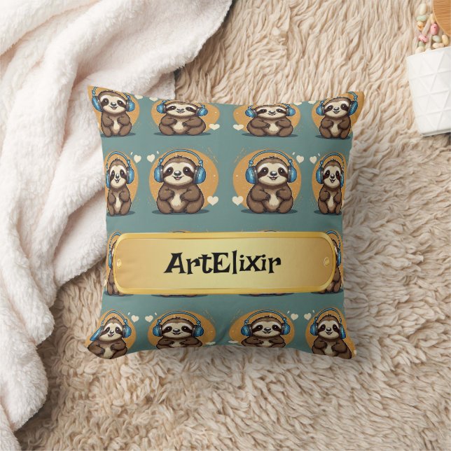Coussin Sloth Écoute de la musique (Couverture)
