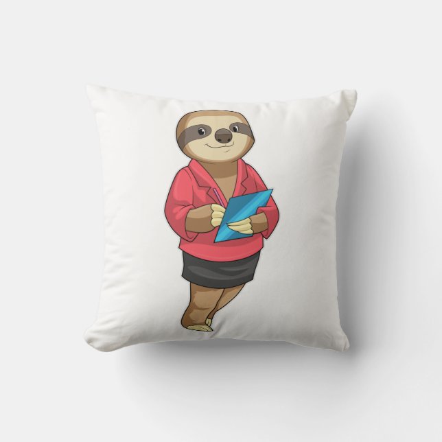 Coussin Sloth en tant que secrétaire avec Bloc-notes (Recto)
