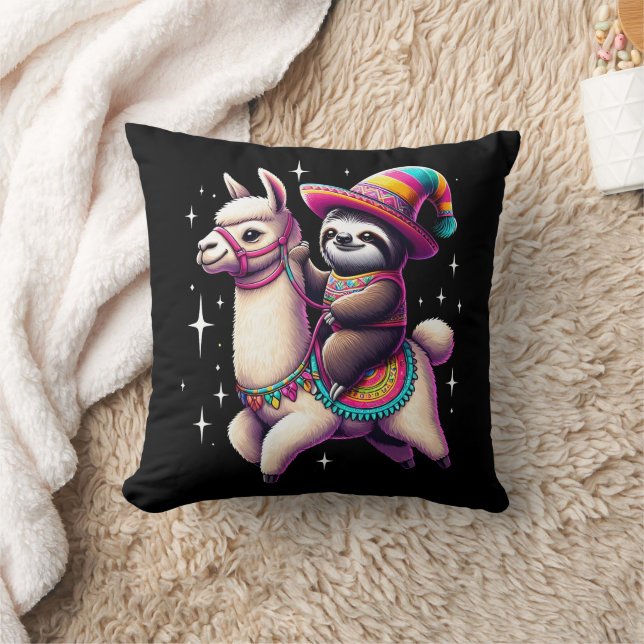 Coussin Sloth Riding Sur Llama Cute Animaux Enfants Garçon (Couverture)