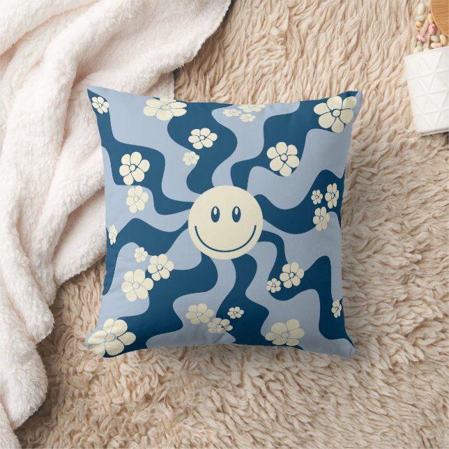 Coussin Smile - Bleu foncé, Bleu clair et Crème (Couverture)