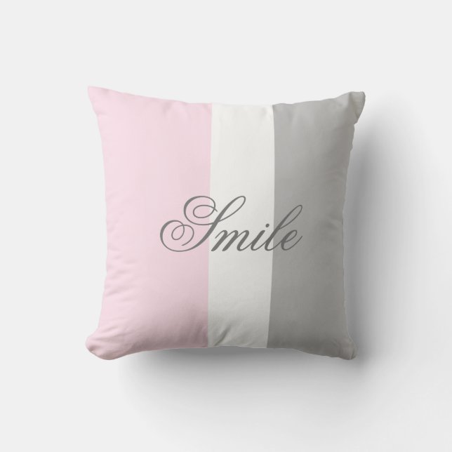 Coussin Smile Chic Script rose blanc et gris bloc de coule (Recto)