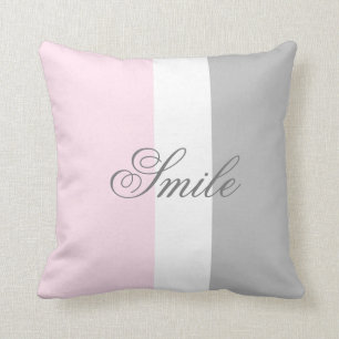 Coussin Smile Chic Script rose blanc et gris bloc de coule