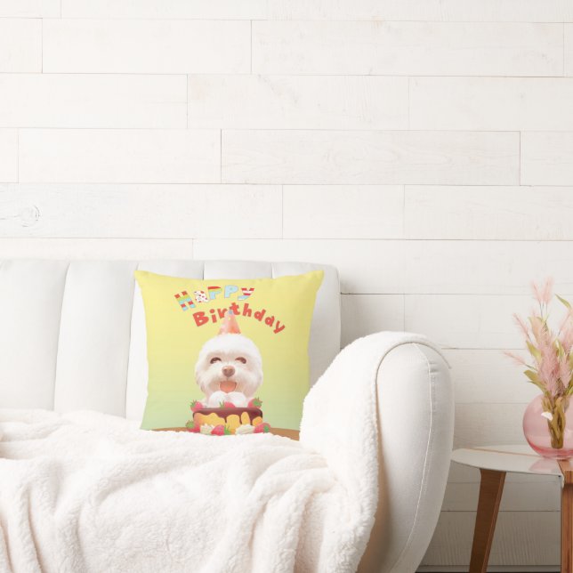 Coussin Smile Pup : Joyeux Anniversaire Bichon & Art de Gâ (Canapé)