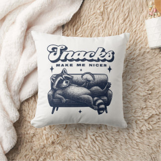 Coussin Snacks Make Me Nicer Funny Raccoon Animal Tacos