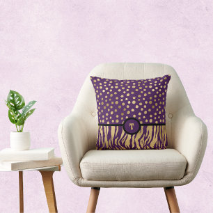 Coussin Snazzy Poster de animal inspiré violet or et noir