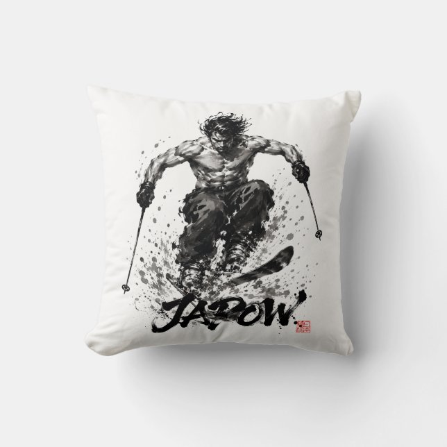 Coussin Snowboard Brush Art - Skier Samurai Musashi Ski (Recto)