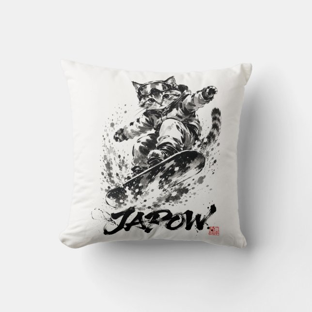 Coussin Snowboard Brush Art - Snowboarder cat (Recto)