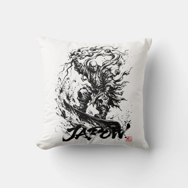 Coussin Snowboard Brush Art - Snowboarder Raijin God (Recto)