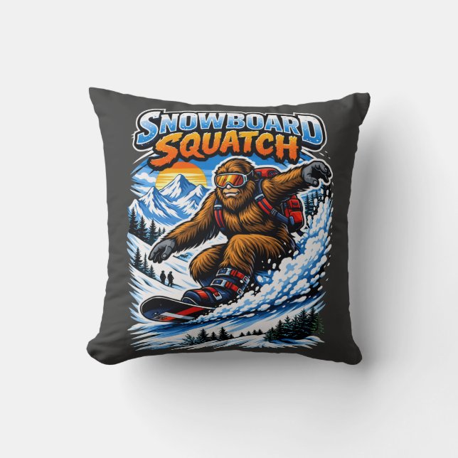 Coussin Snowboard Squatch – Drôle de Bigfoot en snowboard  (Recto)