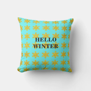 Coussin Snowflake Motif Typographie d'hiver Bleu Golden