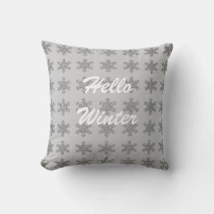 Coussin Snowflake Motif Typographie hivernale Gris étincel