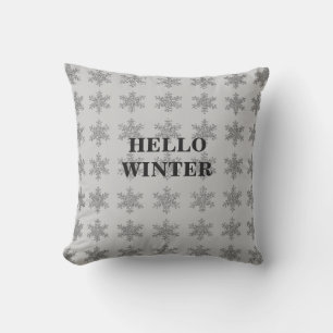 Coussin Snowflake Motifs hiver Typographie Sparkle Grey