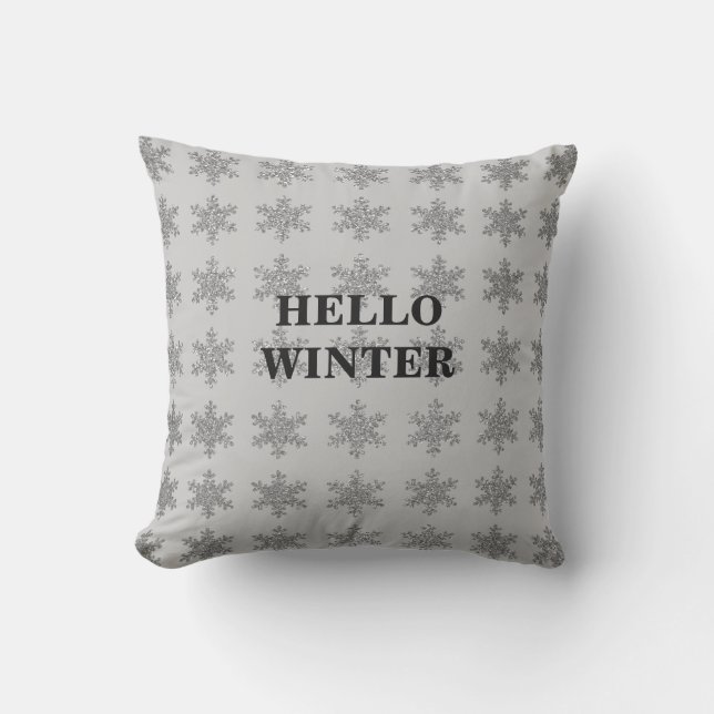 Coussin Snowflake Motifs hiver Typographie Sparkle Grey (Recto)