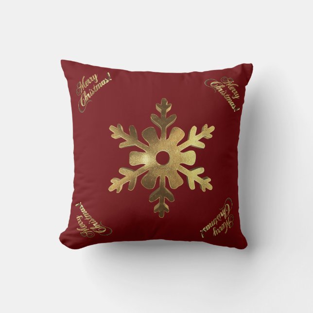 Coussin Snowflake Rouge et or Joyeux Noël (Recto)