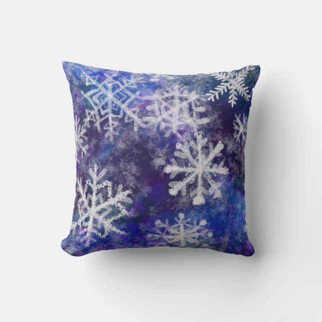 Coussin Snowflakes avec arrière - plan bleu (Recto)