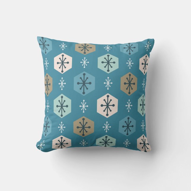 Coussin Snowflakes de Noël rétro Turquoise Gold (Recto)