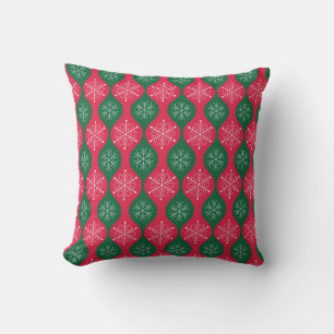 Coussin Snowflakes de Noël sur l'oignon rouge vert Vintage