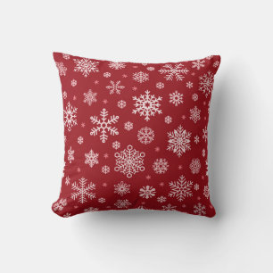 Coussin Snowflakes, décoration rouge, motif de Noël.