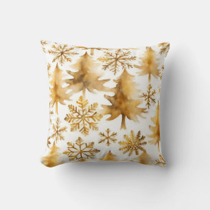 Coussin Snowflakes dorés et Gold Holiday Trees