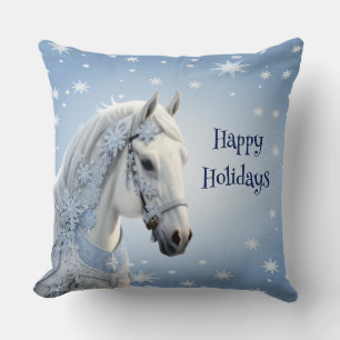 Coussin Snowflakes Horse Fête de Noël Jeu d'oreiller