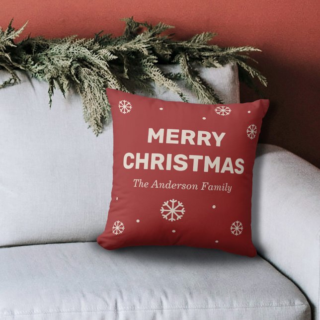 Coussin Snowflakes & Merry Christmas Red  (Snowflakes & Merry Christmas Red Pillow)