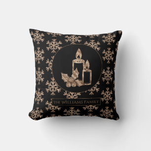 Coussin Snowflakes Noël bougie Élégante Noir et Or