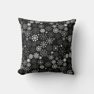 Coussin Snowflakes Vintage rustique noir et blanc