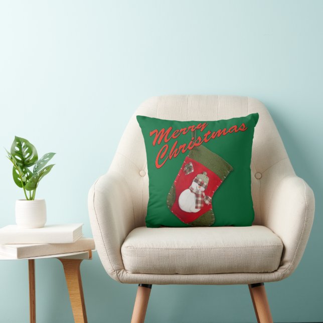 Coussin Snowman à Noël Se Stocker sur le vert (Chaise)