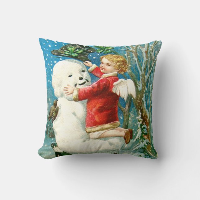 Coussin Snowman Angel Cherub Four Leaf Clocher (Recto)