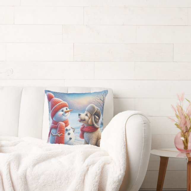 Coussin Snowman Avec Chien (Canapé)