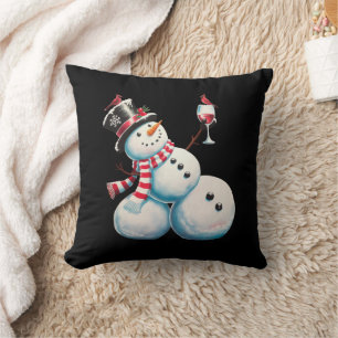Coussin Snowman Avec Vin Noël Drôle Noël Cadeau de Noël