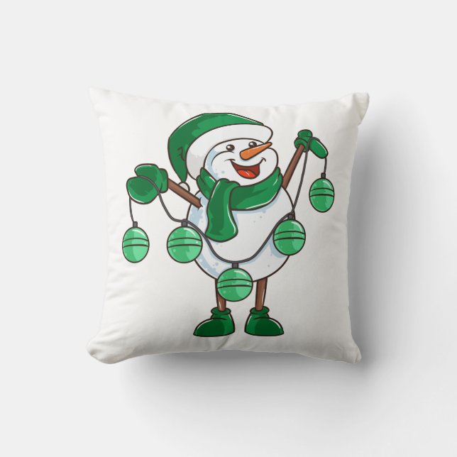 Coussin Snowman dans Green Scarf | Drôle cadeau de Noël (Recto)