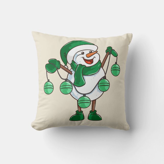 Coussin Snowman dans Green Scarf | Drôle cadeau de Noël (Recto)